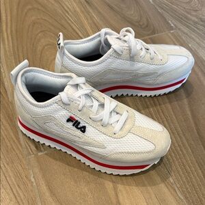 Fila Cream and Red Platform Sneakers